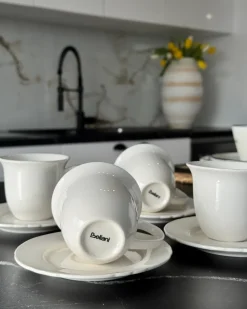 Set di 8 tazze con piattini ELDERBERRY Porcellana Bianco