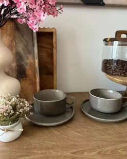 Set di 4 tazze con piattini COSTMARY Gres porcellanato Grigio