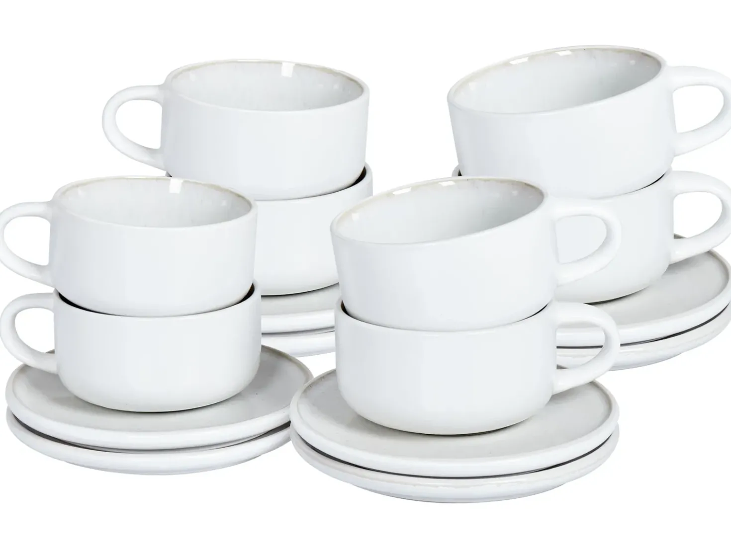 Set di 8 tazze con piattini SESAME Gres porcellanato Bianco sporco