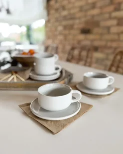 Set di 8 tazze con piattini SESAME Gres porcellanato Bianco sporco