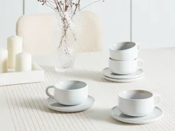 Set di 8 tazze con piattini SESAME Gres porcellanato Bianco sporco