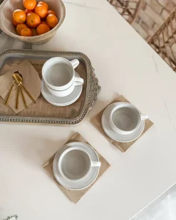 Set di 8 tazze con piattini SESAME Gres porcellanato Bianco sporco