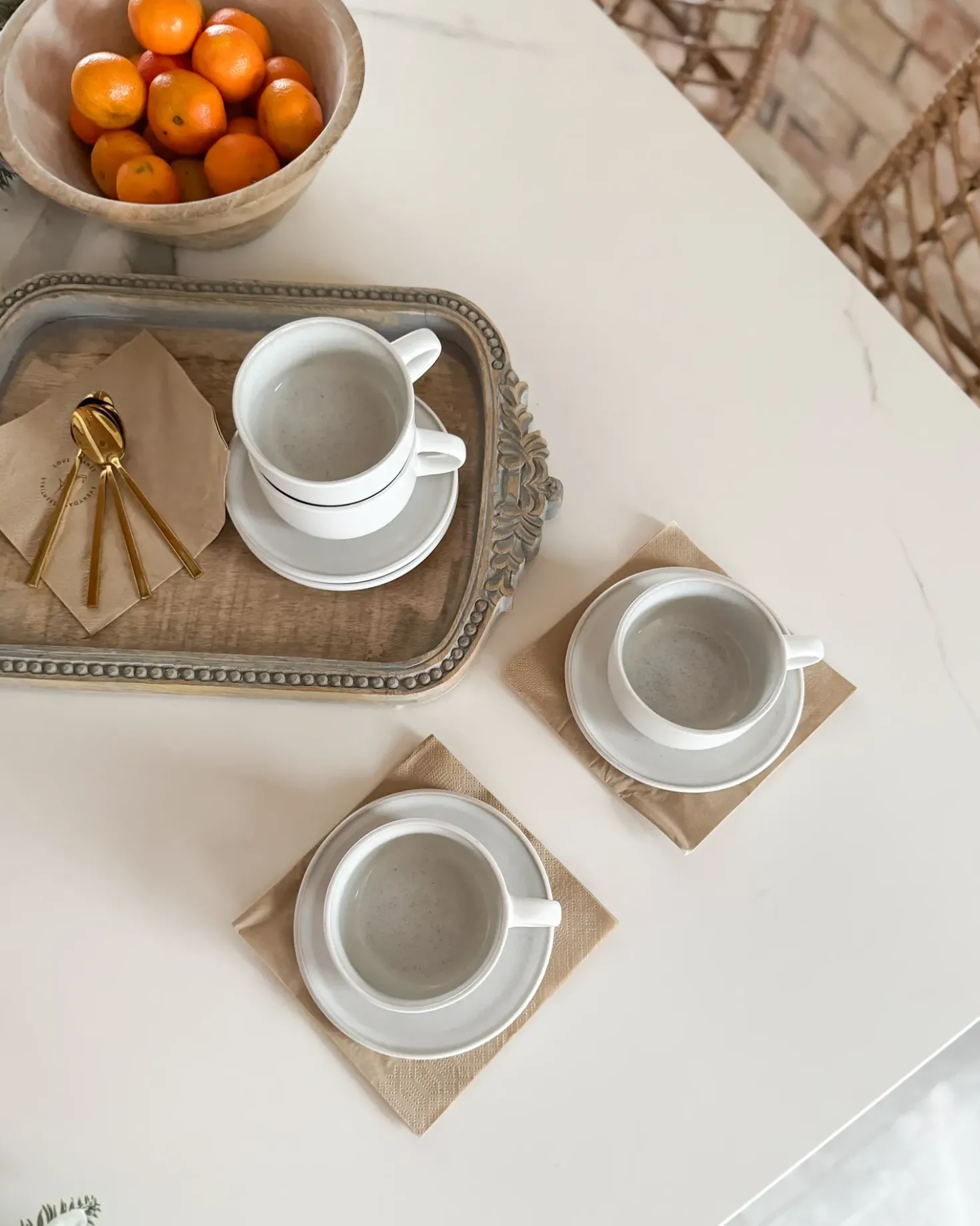 Set di 8 tazze con piattini SESAME Gres porcellanato Bianco sporco