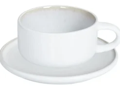 Set di 8 tazze con piattini SESAME Gres porcellanato Bianco sporco