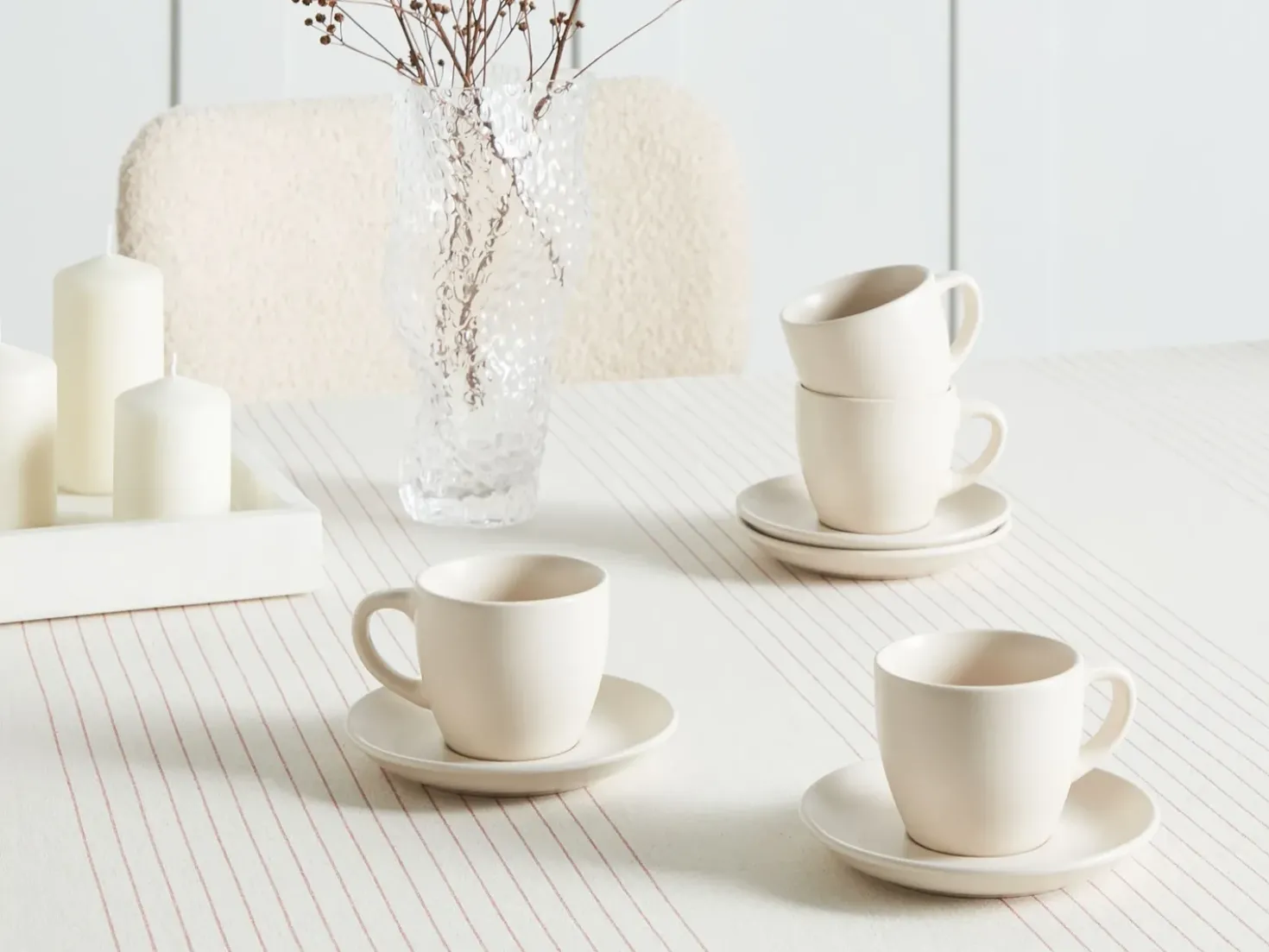 Set di 4 tazze con piattini CARAWAY Gres porcellanato Bianco sporco