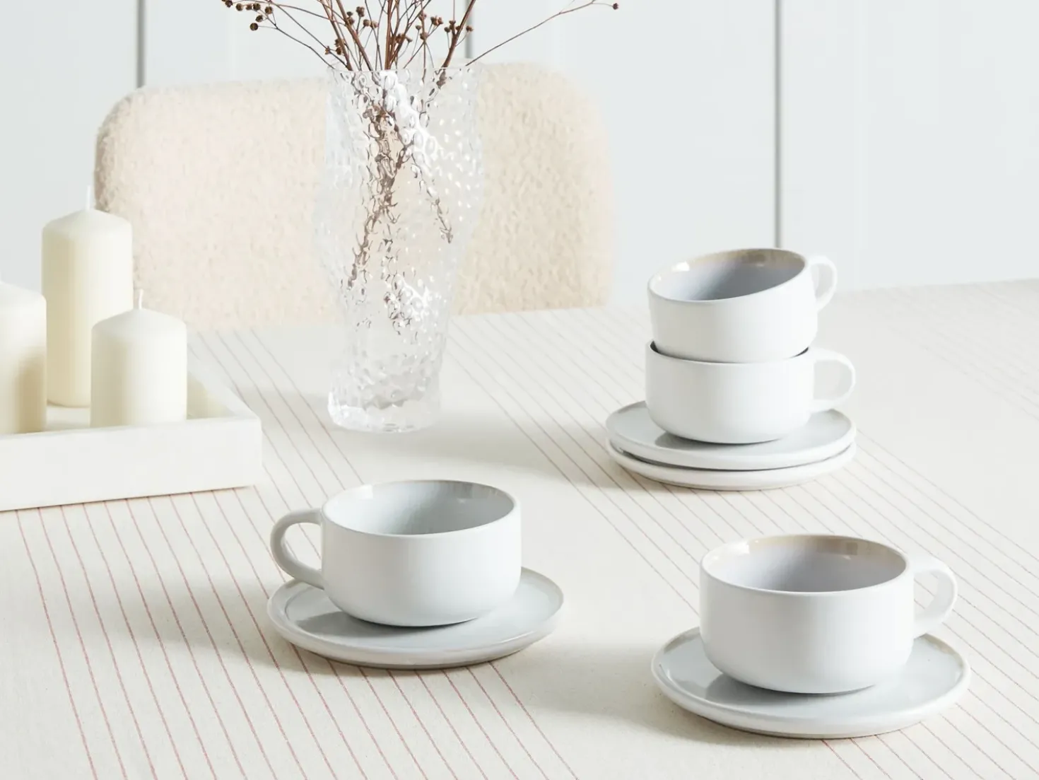 Set di 4 tazze con piattini SESAME Gres porcellanato Bianco sporco