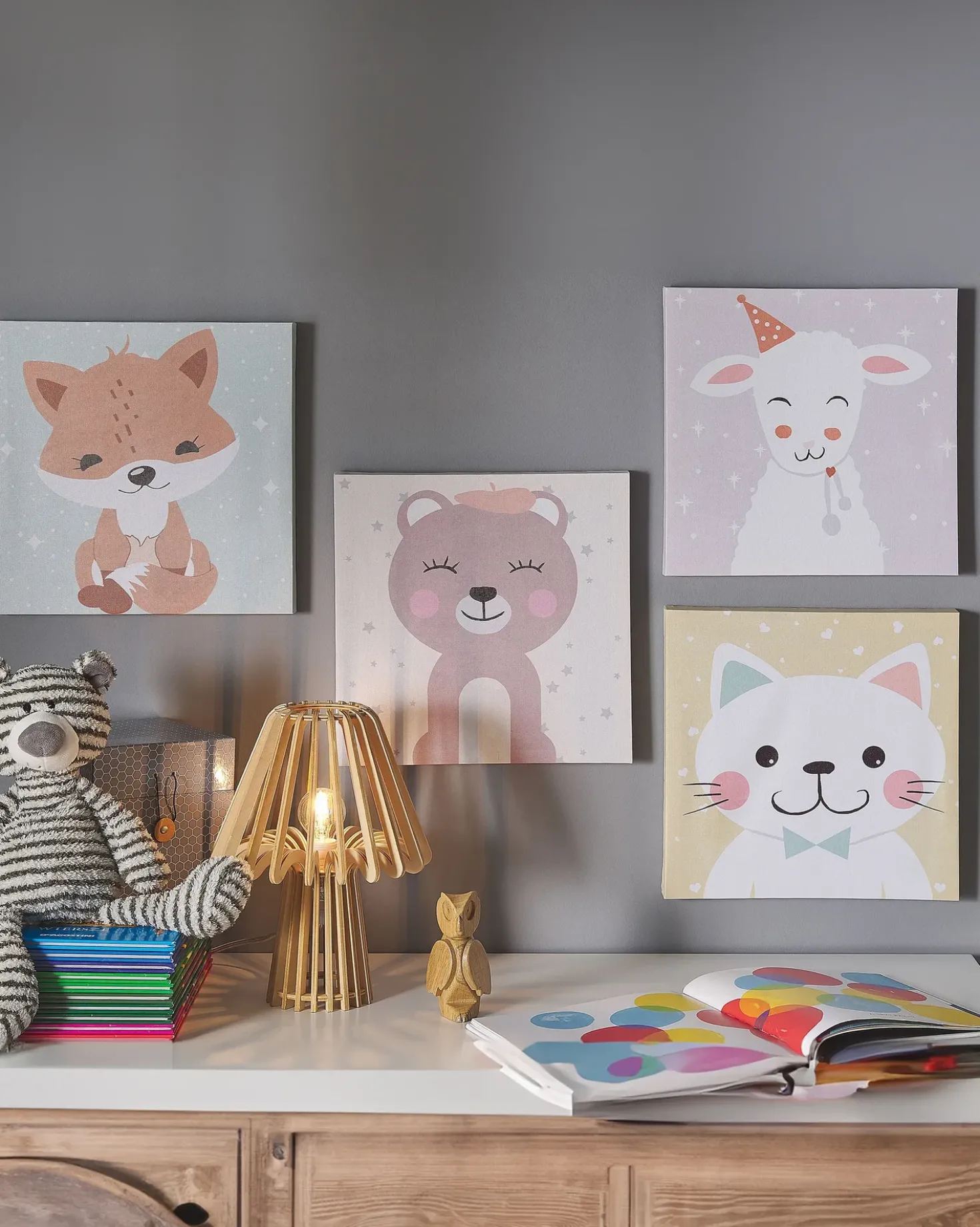 Set di 4 tele BOMBI Motivo per bambini 30 x 30 cm Multicolore