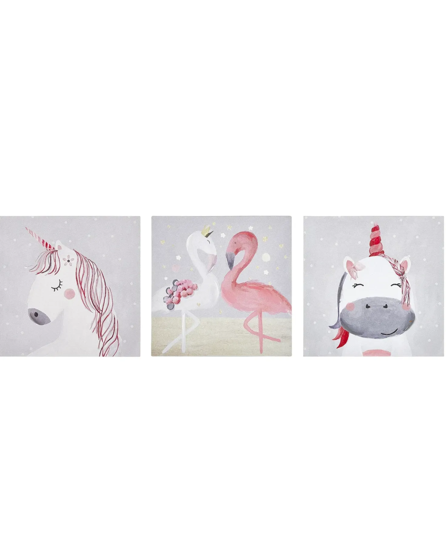 Set di 3 tele TIMIA Motivo animale 30 x 30 cm Grigio