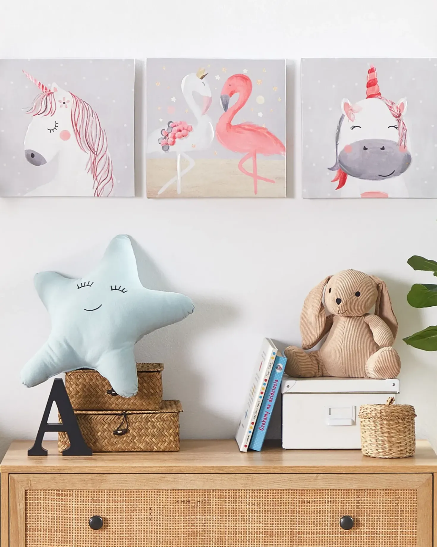 Set di 3 tele TIMIA Motivo animale 30 x 30 cm Grigio