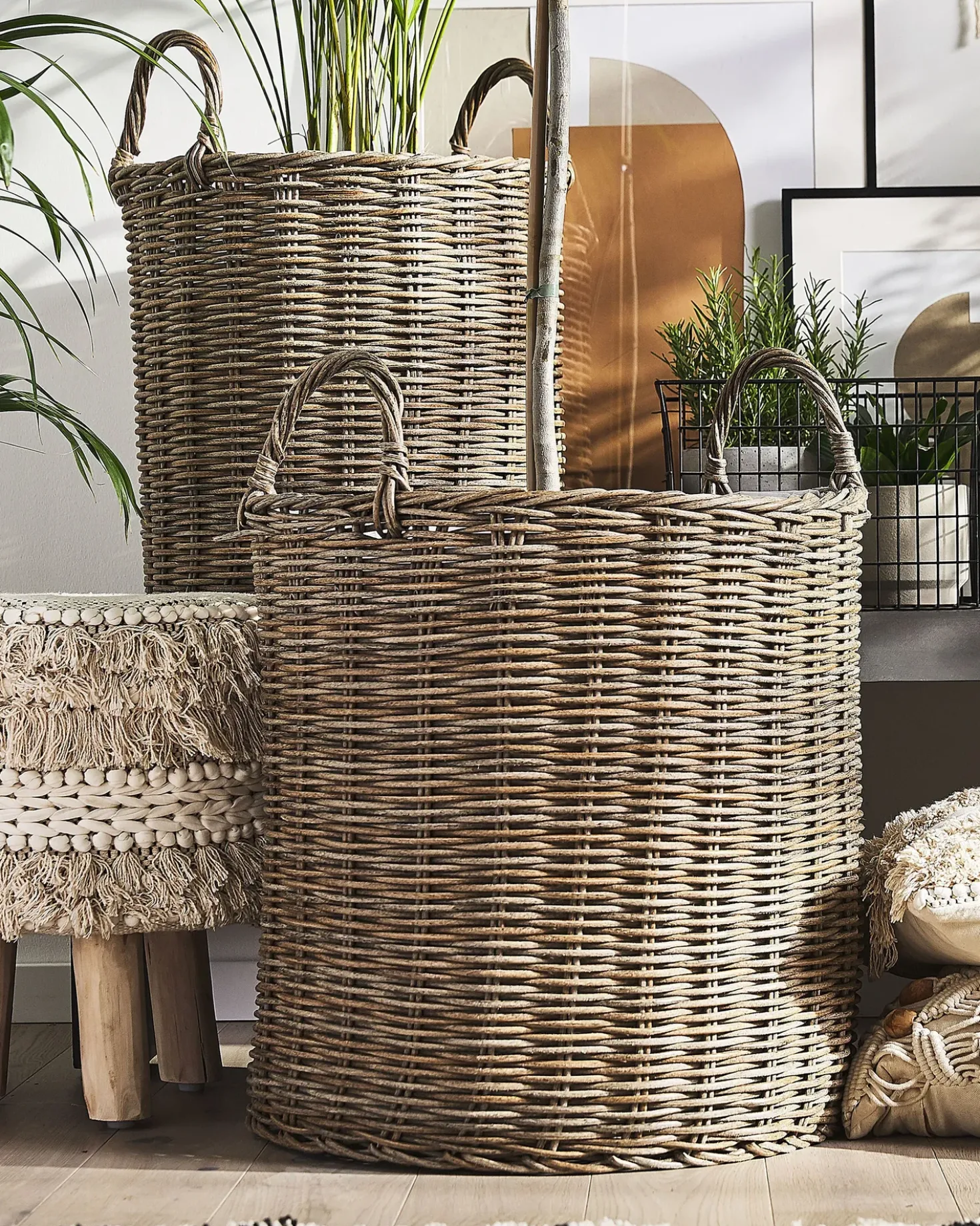 Set di 2 vasi da fiori in vimini BITOLA Rattan sintetico (PE) 40/48 cm Marrone