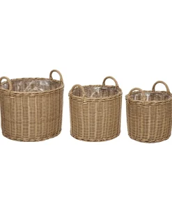 Set di 3 vasi da fiori in vimini PENDULA Rattan sintetico (PE) 33/37/45 cm Naturale