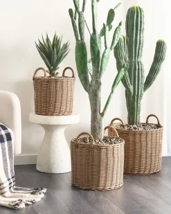 Set di 3 vasi da fiori in vimini PENDULA Rattan sintetico (PE) 33/37/45 cm Naturale