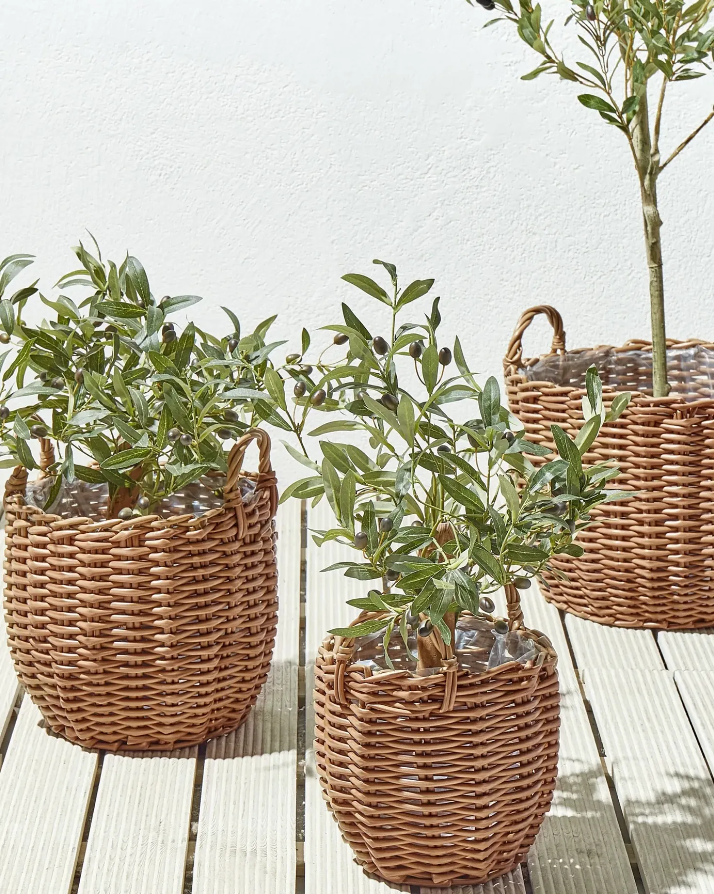 Set di 3 vasi da fiori in vimini AUCUBA 26/34/44 cm Marrone chiaro