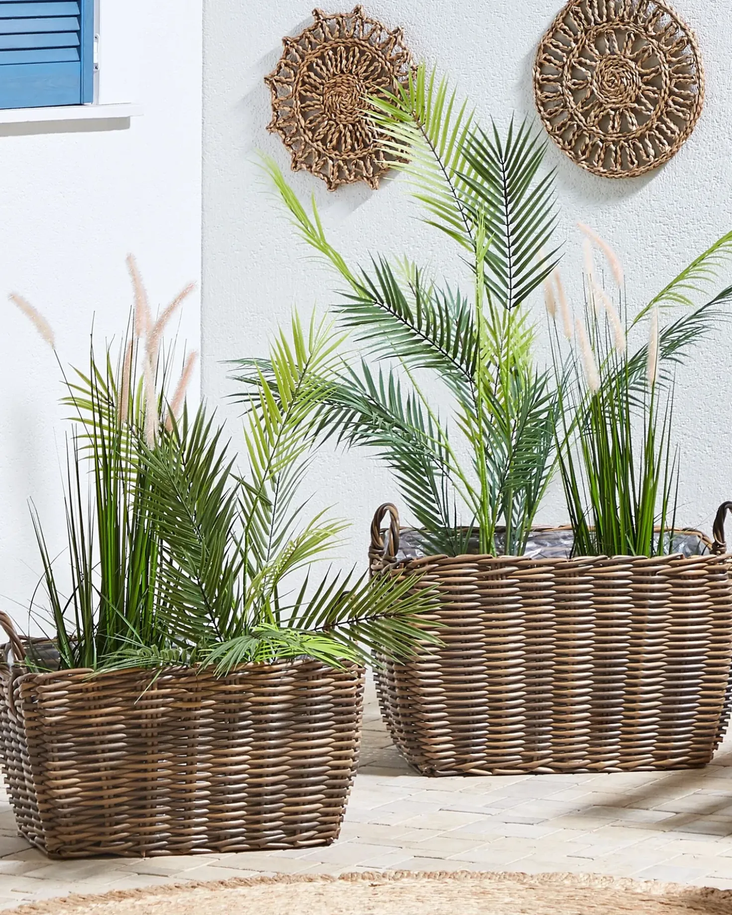 Set di 2 vasi da fiori in vimini ORMOS Rattan sintetico (PE) 53/59 cm Marrone