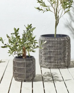 Set di 2 vasi per piante BRODIEA Rattan sintetico (PE) 26/45 cm Marrone chiaro