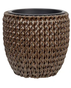 Set di 3 vasi per piante BERBERIS Rattan sintetico (PE) 34/45 cm Marrone scuro