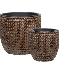 Set di 3 vasi per piante BERBERIS Rattan sintetico (PE) 34/45 cm Marrone scuro