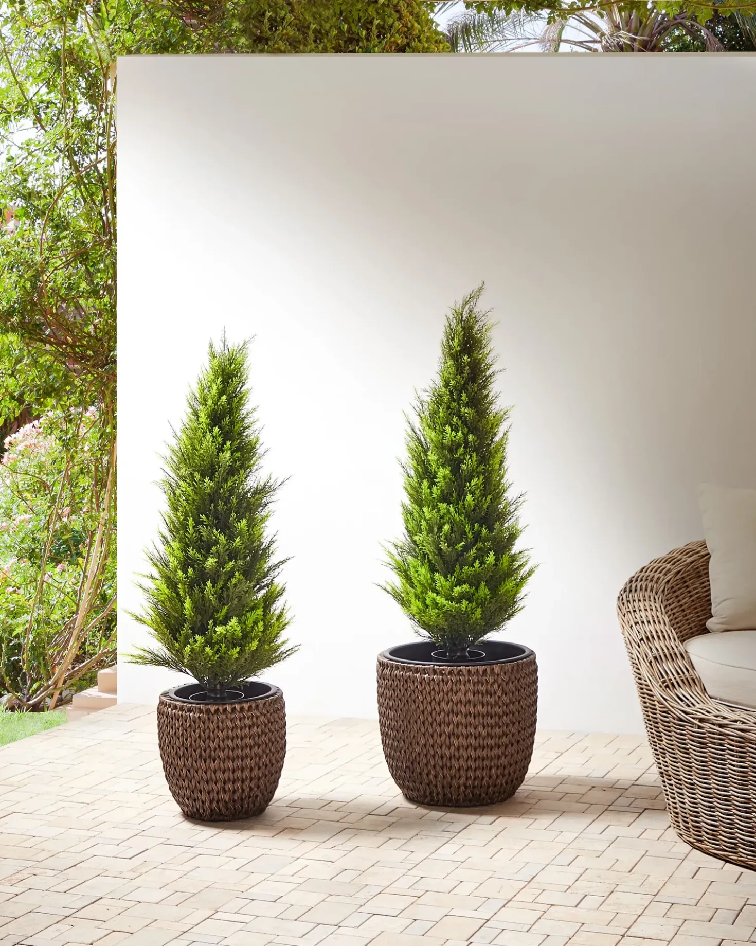 Set di 3 vasi per piante BERBERIS Rattan sintetico (PE) 34/45 cm Marrone scuro