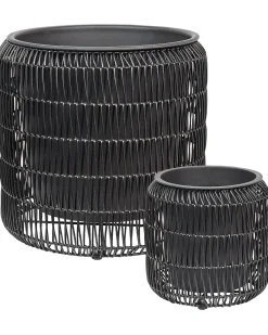 Set di 2 vasi per piante BRODIEA Rattan sintetico (PE) 26/45 cm Nero
