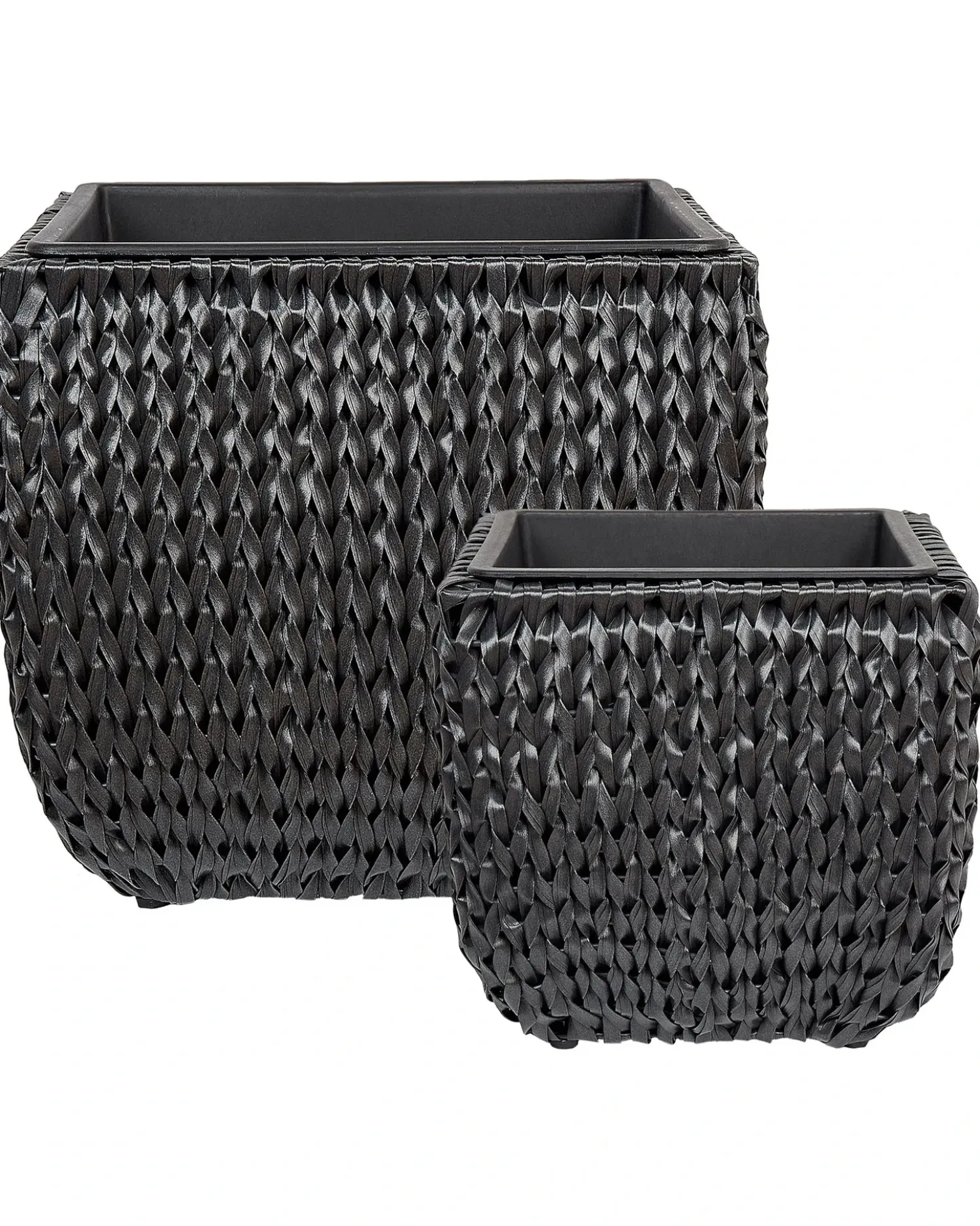 Set di 2 vasi per piante BERBERIS Rattan sintetico (PE) 34/45 cm Nero