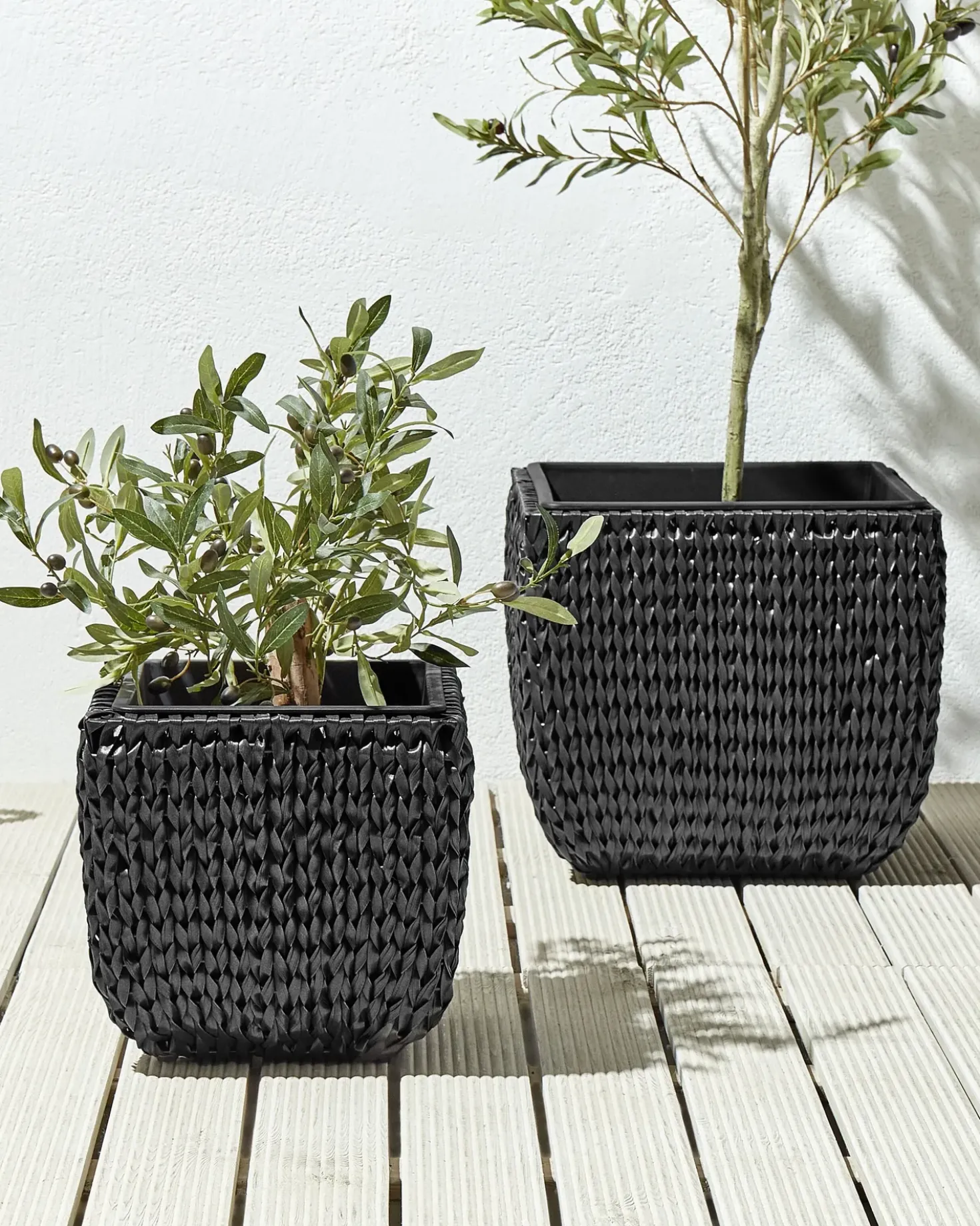 Set di 2 vasi per piante BERBERIS Rattan sintetico (PE) 34/45 cm Nero