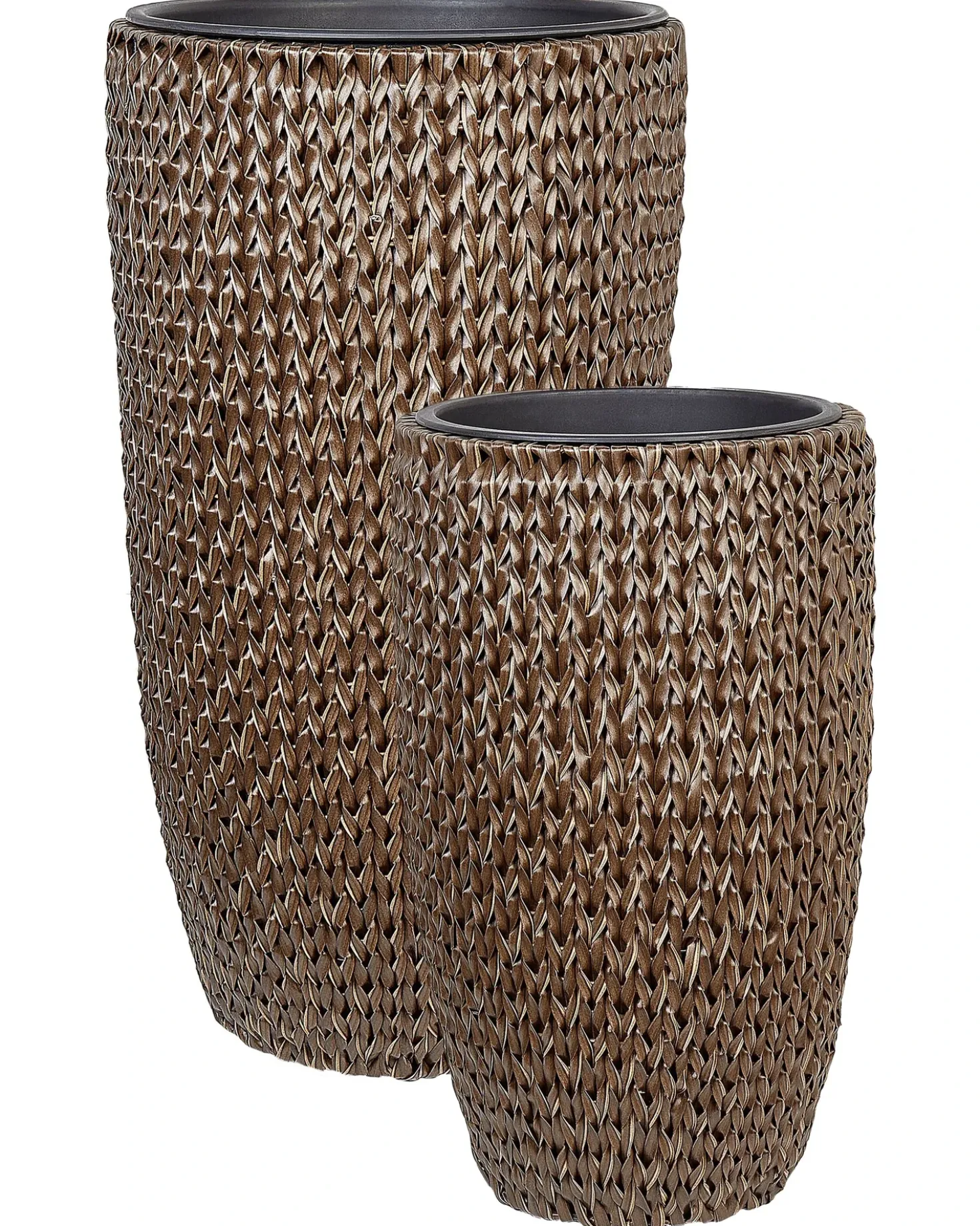 Set di 2 vasi per piante CEDRUS Rattan sintetico (PE) 37/45 cm Marrone
