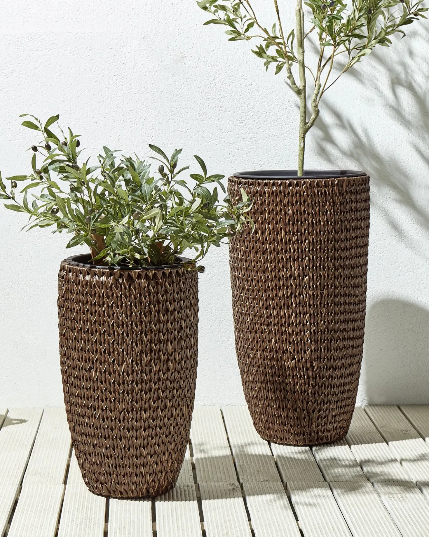 Set di 2 vasi per piante CEDRUS Rattan sintetico (PE) 37/45 cm Marrone