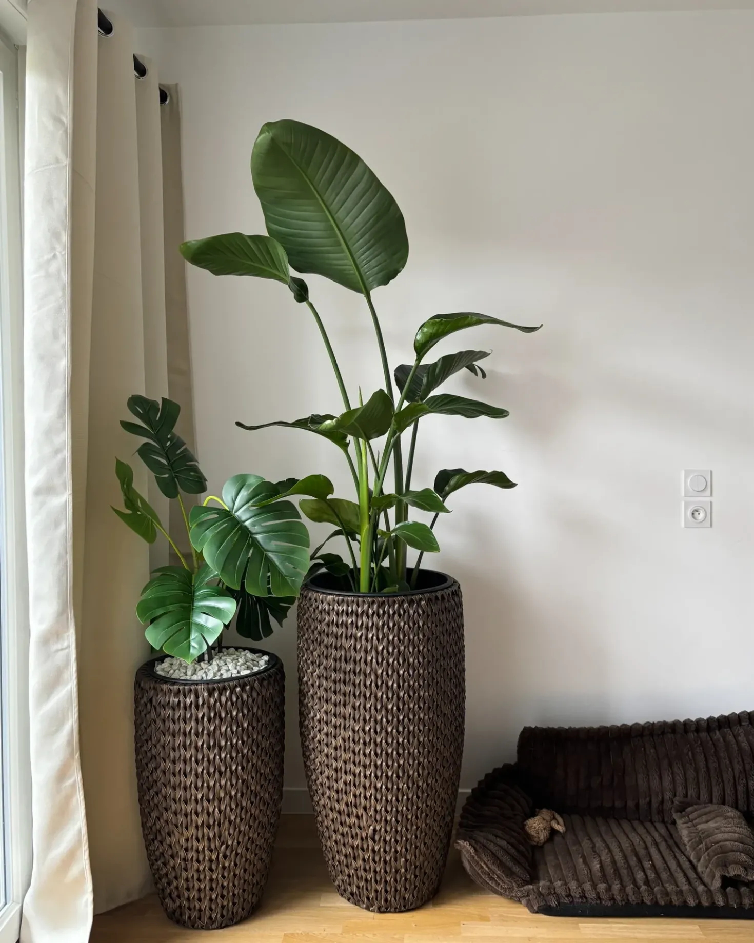 Set di 2 vasi per piante CEDRUS Rattan sintetico (PE) 37/45 cm Marrone