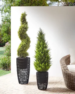 Set di 2 vasi per piante CHELONE Rattan sintetico (PE) 26/34 cm Nero