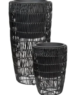 Set di 2 vasi per piante CHELONE Rattan sintetico (PE) 26/34 cm Nero