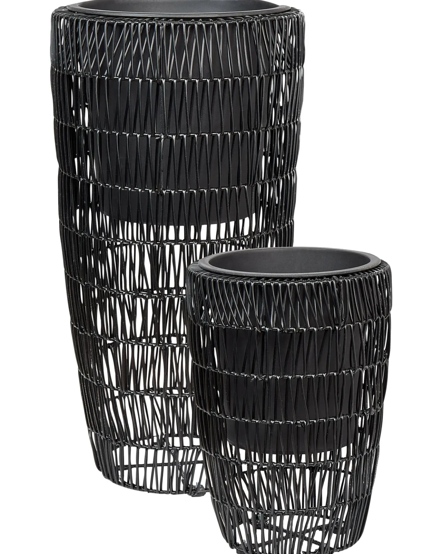 Set di 2 vasi per piante CHELONE Rattan sintetico (PE) 26/34 cm Nero