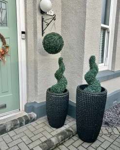 Set di 2 vasi per piante CEDRUS Rattan sintetico (PE) 37/45 cm Nero