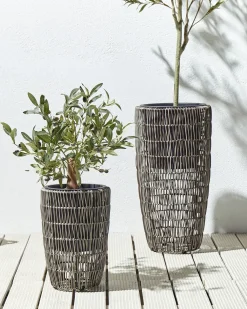 Set di 2 vasi per piante CHELONE Rattan sintetico (PE) 26/34 cm Marrone