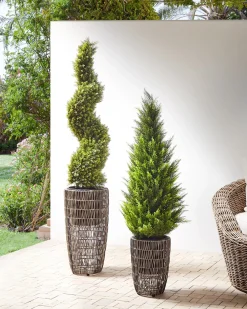 Set di 2 vasi per piante CHELONE Rattan sintetico (PE) 26/34 cm Marrone