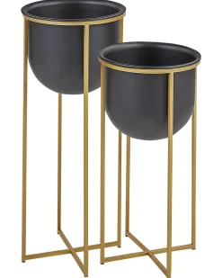 Set di 2 vasi rialzati per piante THUJA Metallo 21 cm Nero