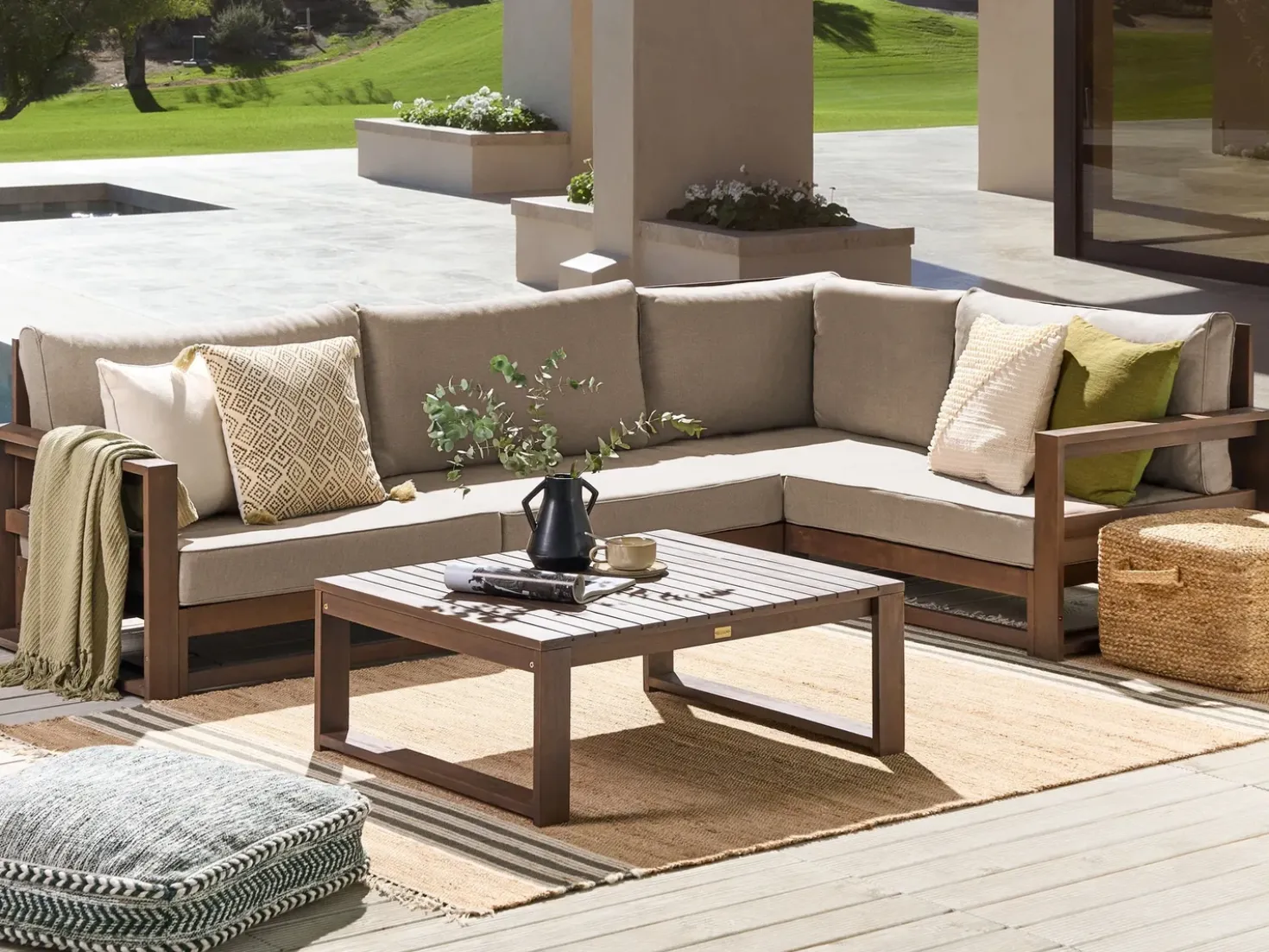 Set di divani angolari da giardino 4 posti TIMOR Lato Sinistro Modulare Legno di acacia certificato Marrone scuro