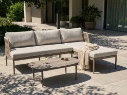 Set di divani angolari da giardino 3 posti LEFFE Lato Sinistro Metallo Beige