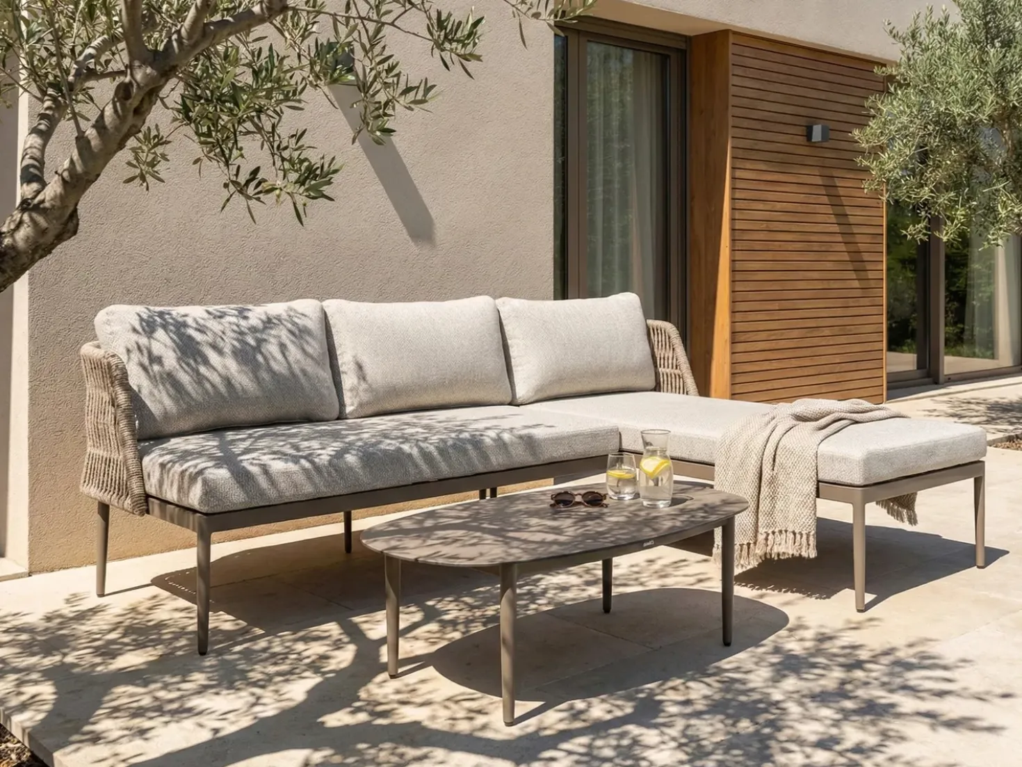 Set di divani angolari da giardino 3 posti LEFFE Lato Sinistro Metallo Beige
