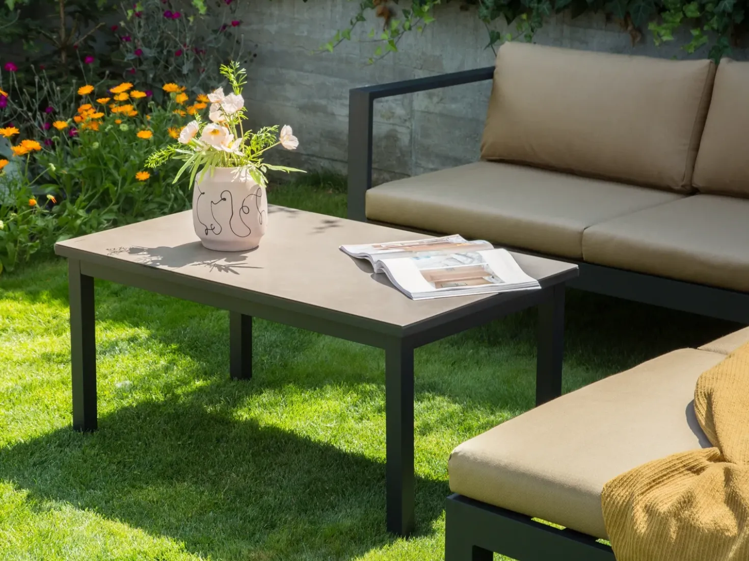Set di divani angolari da giardino 5 posti MESSINA Lato Sinistro Metallo Beige sabbia