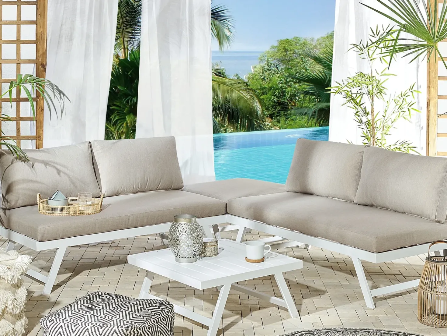 Set di divani angolari da giardino 5 posti COCCORINO Metallo Tortora