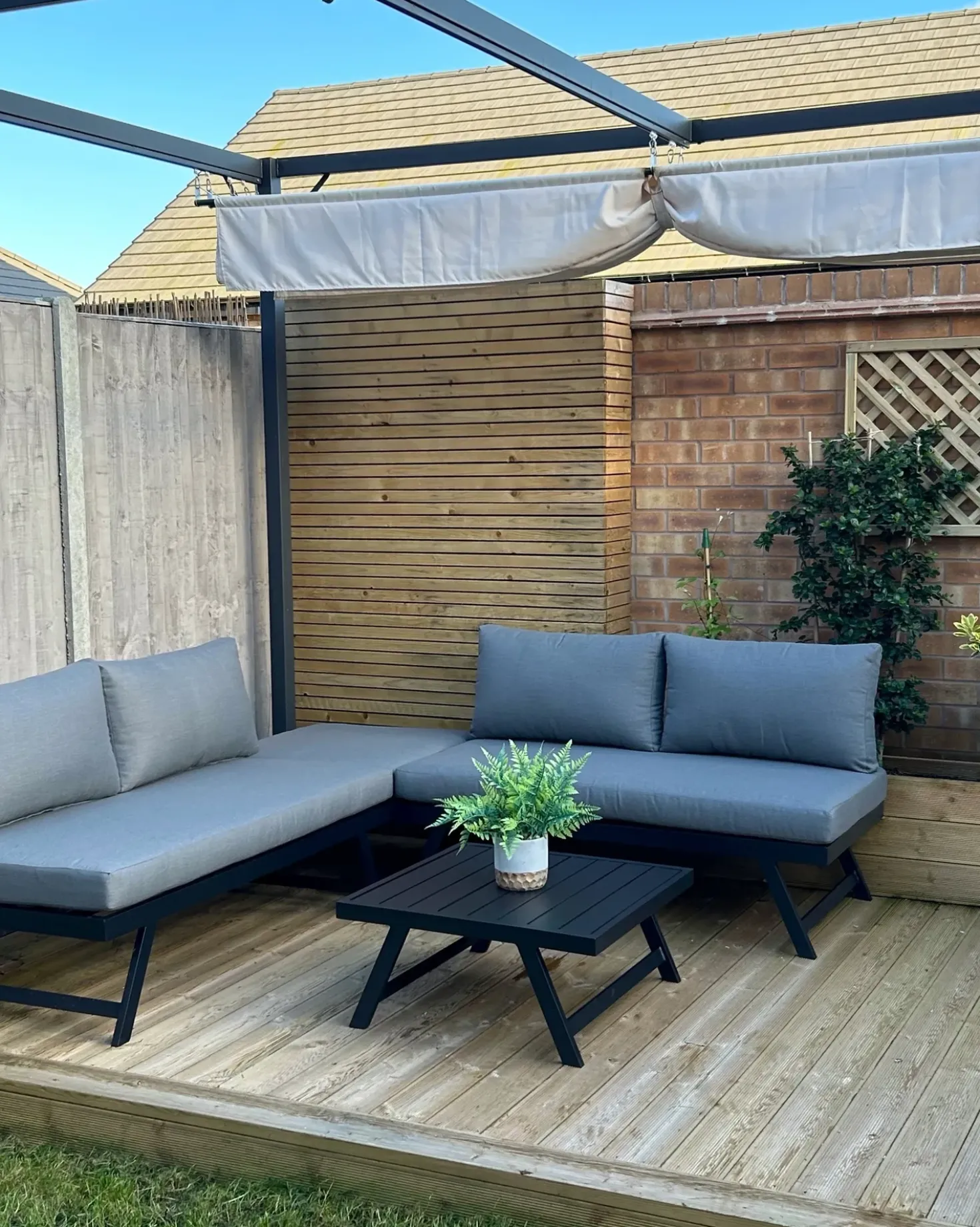 Set di divani angolari da giardino 5 posti COCCORINO Metallo Grigio