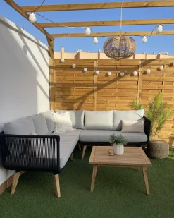 Set di divani angolari da giardino 5 posti ALCAMO Lato Sinistro Legno d'acacia Nero