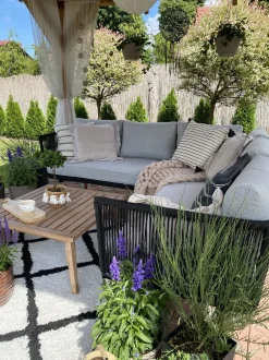 Set di divani angolari da giardino 5 posti ALCAMO Lato Sinistro Legno d'acacia Nero