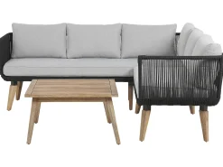 Set di divani angolari da giardino 5 posti ALCAMO Lato Sinistro Legno d'acacia Nero