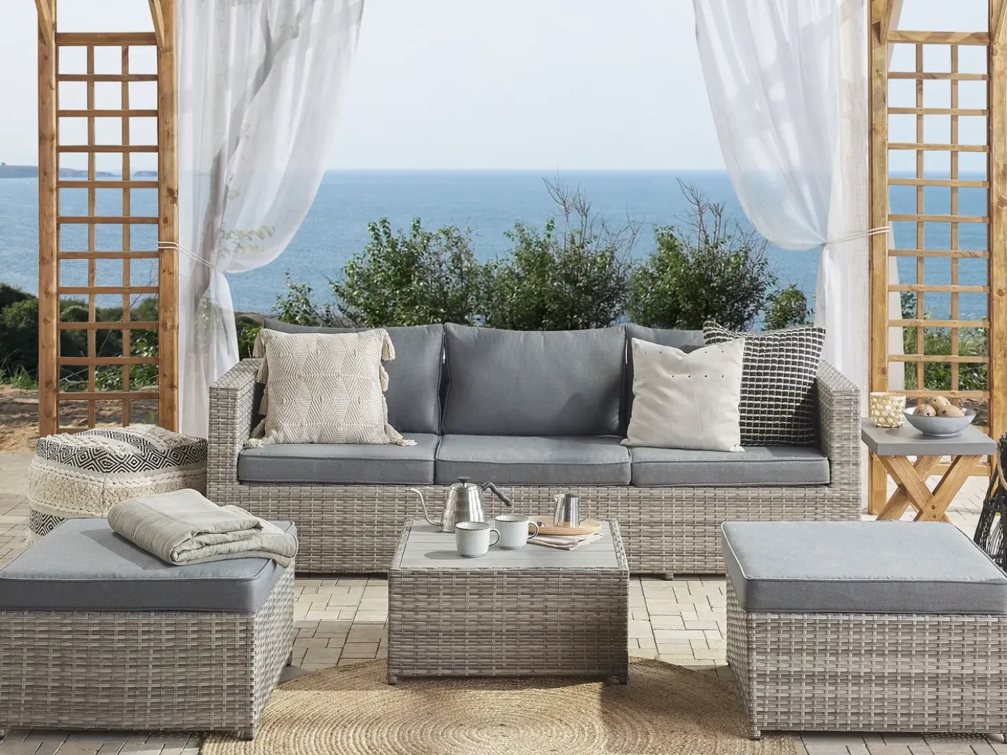 Set di divani angolari da giardino 5 posti SABBIA Lato Sinistro Modulare Rattan sintetico (PE) Grigio chiaro