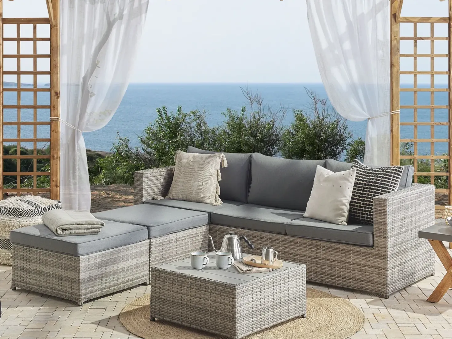 Set di divani angolari da giardino 5 posti SABBIA Lato Sinistro Modulare Rattan sintetico (PE) Grigio chiaro