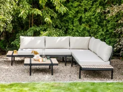 Set di divani angolari da giardino 5 posti BELLARIVA Legno d'eucalipto Bianco sporco