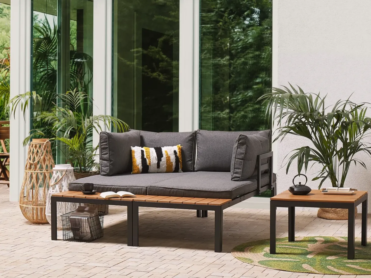 Set di divani angolari da giardino 4 posti PIENZA II Lato destro Modulare Grigio