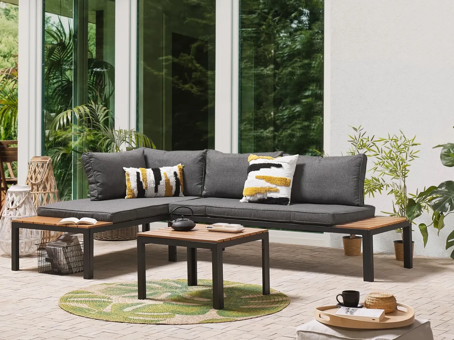 Set di divani angolari da giardino 4 posti PIENZA II Lato destro Modulare Grigio