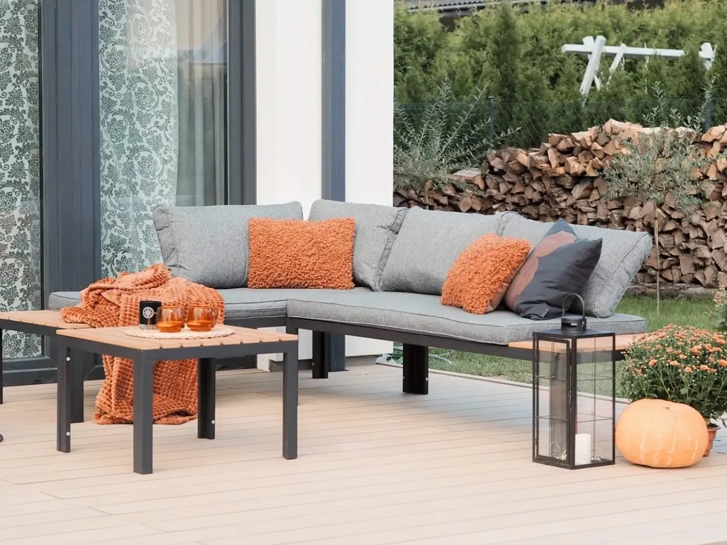 Set di divani angolari da giardino 4 posti PIENZA II Lato destro Modulare Grigio